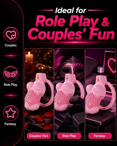 Vista 5 de Chastity Cage for Men, 3D Printed Female Bust Design Cage Penis (Pink, S) Premium Gift Box Packaging; Set Includes Cage, 3 Invisible Locks, 2