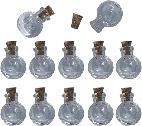 Vista 17 de Mini lindas botellas de vidrio colgantes con forma de estrella, pequeñas botellas colgantes con corcho, tarros de bricolaje, frascos de regalo, 10