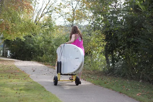 Vista 7 de Suspenz Carrito de transporte doble SUP con ruedas sin aire, transportador/carrito para 2 tablas de remo de pie y tablas de surf, amarillo (22-9934)