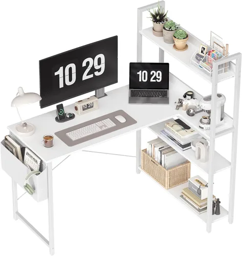 Vista 11 de Treesland 40 Inch Computer Desk with Bookshelf, Corner Desk with Storage, L Shaped Desk, Home Office Desks, Writing Study Desk for Bedroom, Black