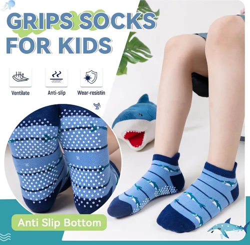 Vista 5 de Eyean Calcetines tobilleros de algodón para niños, diseño de animales, suaves, antideslizantes, para niños y niñas, calcetines invisibles, 6 pares