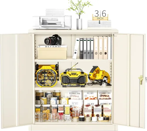 Vista 18 de Greenvelly Armarios de almacenamiento de metal de 72 pulgadas, gabinete de almacenamiento de acero negro para garaje con puertas y estantes