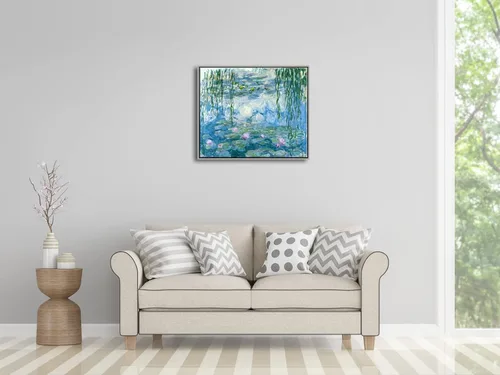 Vista 4 de Wieco Art Arte de pared enmarcado, lirios de agua por Claude Monet, lienzo, pinturas impresas, reproducción, lienzo moderno, arte de pared