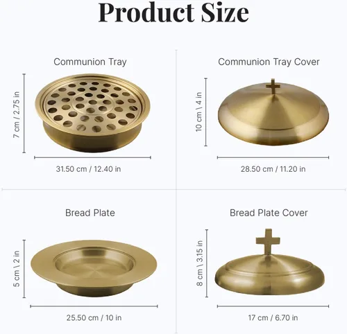 Vista 7 de Communion Ware - Bandeja para servir vino santo con tapa y un plato de pan apilable con tapa, acero inoxidable (latón/dorado)