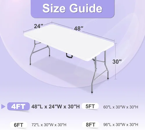 Vista 5 de ABCCANOPY - Funda de mesa de spandex elástica de 4 pies, mantel ajustado y resistente a arrugas, reutilizable para mesas plegables rectangulares