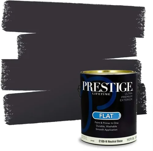 Vista 122 de PRESTIGE Pinturas Pintura Exterior e Imprimación en Uno, 1 Galón, Mate, Combinación Comparable de Sherwin Williams* Black Magic* SW6991-PCM