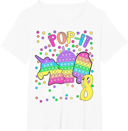 Vista 108 de Let's Pop-it I'm turning 8 Colorful 8th Birthday - Camiseta para niña, Negro