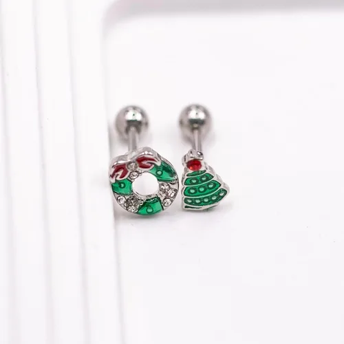 Vista 5 de VERAMI 4 aretes de cartílago de 16G 316L de acero inoxidable para árbol de Navidad, corona, sombrero de Navidad, botas, hélix, tragus, concha