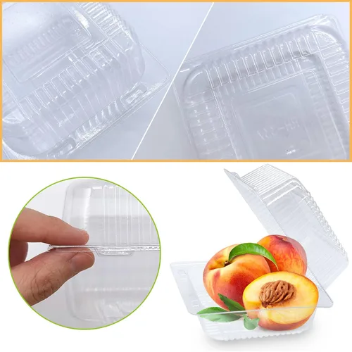 Vista 3 de Haawooky Paquete de 100 Recipientes de Plástico Transparente para Llevar, Recipiente de Comida Cuadrado con Bisagras, Recipientes Tipo Concha