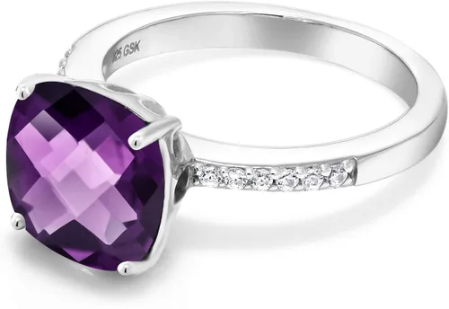Vista 32 de Gem Stone King Anillo de compromiso de plata de ley 925 con piedra preciosa de corte cojín de 0.39 pulgadas Anillo de compromiso de aniversario