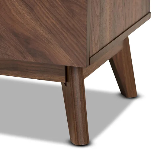 Vista 8 de Baxton Studio Hartman Mid-Century - Mesita de noche moderna de madera con acabado marrón nogal con 2 cajones