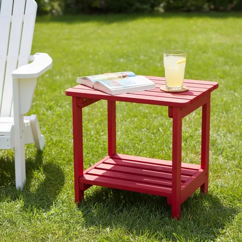 Vista 4 de Shine Company Providence - Mesa auxiliar rectangular de madera maciza, mesa de patio Adirondack para exteriores, color rojo chile Rojo (Chili Red)