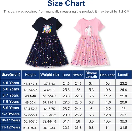 Vista 7 de Vestidos de verano casuales de manga corta con tutú de unicornio para niñas de 4 a 12 años
