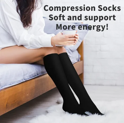 Vista 5 de COOLOVER Calcetines de compresión para mujeres y hombres (4 pares) - El mejor apoyo para correr, atletismo, enfermería, viajes, embarazo