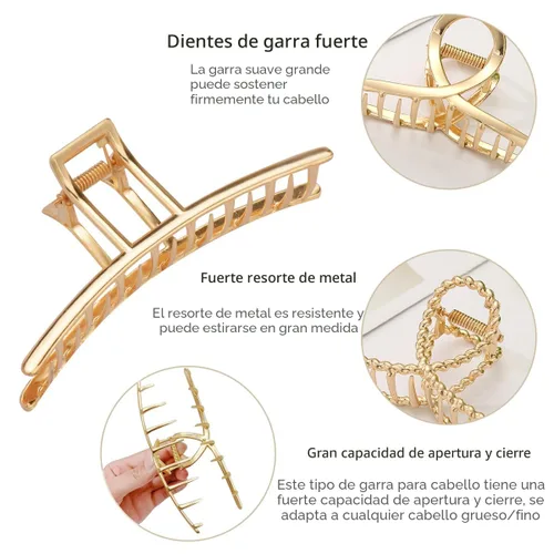 Vista 4 de Parcce Paquete de 4 Pinzas Grandes de Metal para Cabello de Rizado Fino a Grueso, Pinzas Grandes de Color Dorado Antideslizantes de 4.3 Pulgadas