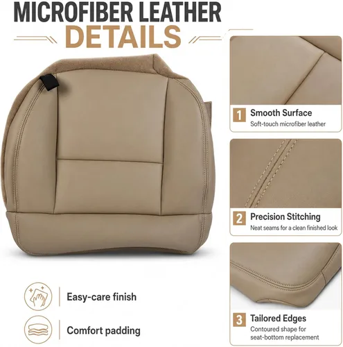 Vista 5 de Funda de Asiento Inferior del Lado Izquierdo Delantero del Conductor de Repuesto de Cuero Beige Tostado Compatible con Ford F150 Lariat XL XLT 2004