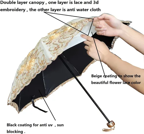 Vista 42 de WENDIN Sombrilla de encaje plegable vintage Paraguas gótico lluvia Anti-UV protección de encaje parasol cúpula Foto Props niñas sombrilla paraguas