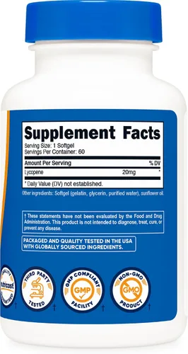 Vista 5 de Nutricost Licopeno (20 mg) 60 cápsulas blandas, sin gluten, sin OMG