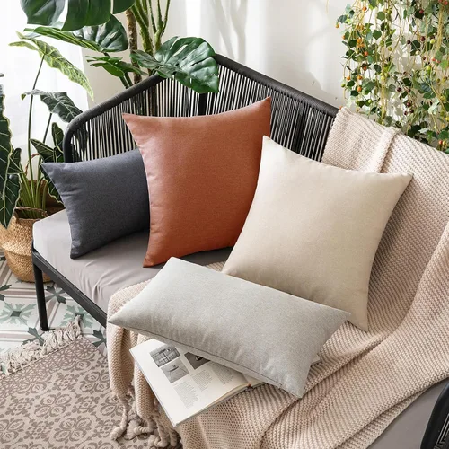 Vista 8 de MIULEE - Paquete de 2 fundas decorativas de cojín para exterior, impermeables, sólidas, de imitación de lino, para jardín, granja, para verano, Óxido
