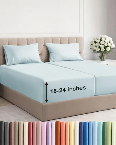 Vista 44 de Sábanas individuales de bolsillo extra profundo, sábanas transpirables y refrescantes de 3 piezas, juego de sábanas de lujo para hotel, suaves, sin