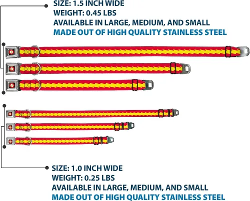Vista 3 de Collar de perro hebilla de cinturón de seguridad The Flash Bolt Stripe Rojo Amarillo 9 a 15 pulgadas 1.0 pulgadas de ancho, DC-WFL025-S