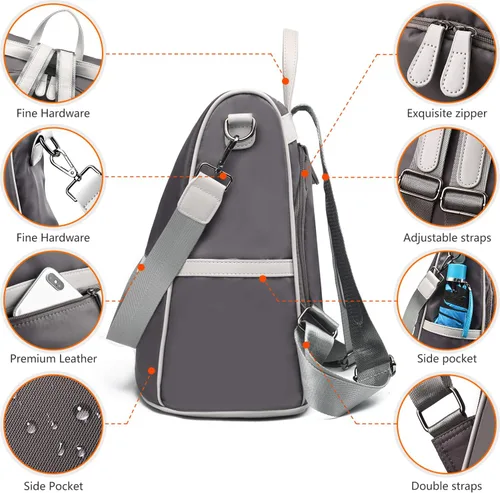 Vista 6 de Charmore - Mochila de viaje para mujer, de nylon, antirrobo, resistente al agua, ligera, estilo casual