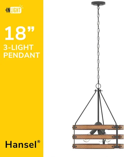 Vista 2 de Inlight IN-0335-3-WD - Colgante de 3 luces de diseño rústico e industrial de 18 pulgadas para isla de cocina, acabado de madera envejecida negra