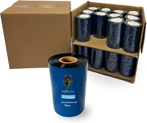 Vista 19 de Wolfbarco 1 Roll 1.57" x 1476' (40mm x 450m) Premium Resin Enhanced Wax Thermal Transfer Ribbon 1" Core, Coated Side Out for Zebra Printers