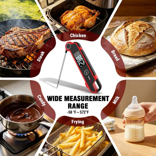 Vista 11 de TempPro TP620 Termómetro digital para carne con termopar de 0.5 SEC, termómetro de cocción de lectura instantánea con LCD retroiluminado automático