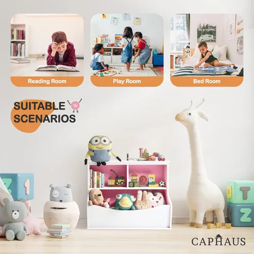 Vista 7 de CAPHAUS Organizador de almacenamiento de juguetes para niños, cubo de almacenamiento abierto, gabinete multifuncional de almacenamiento de libros