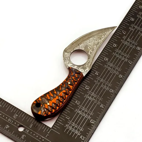 Vista 4 de Predator Hunter - Cuchillo de damasco hecho a mano con funda de cuero, para desollar, acampar, al aire libre, cuchillos de bushcraft EDC de hoja