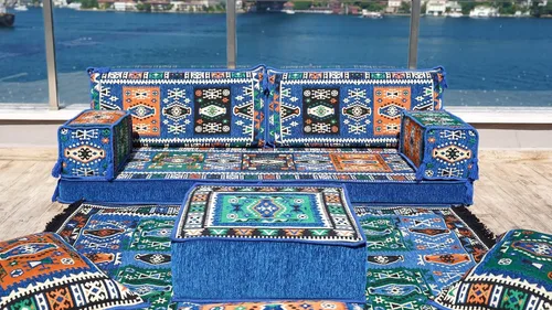 Vista 5 de arabicsofa Cojín de suelo árabe con almohadas de espuma y respaldo - Juego de dos plazas Majlis