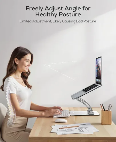 Vista 2 de Nulaxy Soporte para portátil totalmente ajustable para escritorio, elevador de computadora de aluminio plegable doble con ventilación térmica