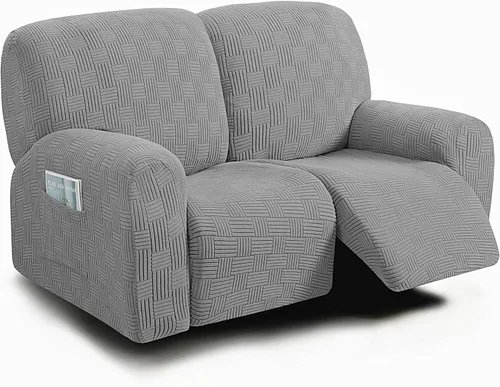 Vista 33 de ULTICOR - Juego de 8 fundas para sofá reclinable de jacquard, fundas elásticas para sofá reclinable para 3 cojines, gruesas, suaves, lavables