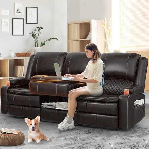 Vista 39 de Yolsali Sofá reclinable, sofá reclinable manual de 3 plazas con cojín de 2 niveles, sofás reclinables para sala de estar con consola removible