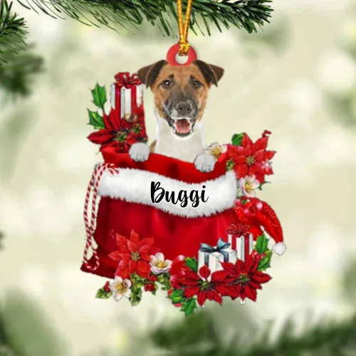 Vista 160 de Perro Akita Inu personalizado en bolsa de regalo, adorno de Navidad, nombre personalizado, regalo para amantes de los perros, familia, Navidad