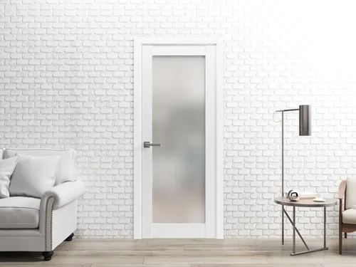 Vista 4 de SARTODOORS Panel de puerta de granero de losa de vidrio esmerilado Lite Planum 2102 seda blanca Puertas modernas con acabado resistente