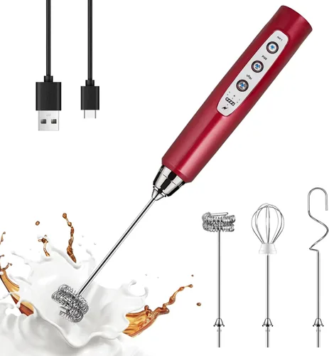 Vista 42 de YUSWKO Baby Blue - Varita espumadora de leche de mano para café, batidor eléctrico recargable con 3 cabezales, 3 velocidades, mezclador de bebidas