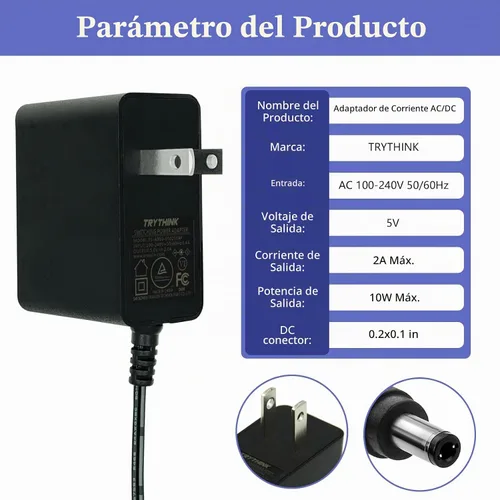 Vista 4 de Adaptador de fuente de alimentación de 5 V, 2 A, 1 A, 0,8 A, 0,5 A, adaptador de 10 W, adaptador de CA/CC de 100-240 V CA a CC 5 V con enchufe