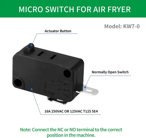 Vista 5 de Microinterruptor KW7-0, repuesto para freidora de aire XL, Power XL, Vortex, microinterruptores para horno microondas y cocina de inducción