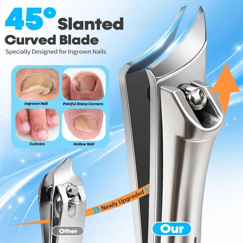 Vista 5 de Cortaúñas y uñas 8 en 1 resistentes para hombres mayores con uñas gruesas y encarnadas, kit de manicura y pedicura con cabeza giratoria de 360°