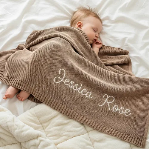 Vista 20 de Manta de punto personalizada y bordada de lujo con nombre de bebé, manta de algodón personalizada y monogramada para la guardería, regalos para bebé
