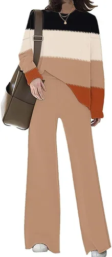 Vista 9 de ETCYY NEW Conjunto elegante de ropa de descanso para mujer, conjunto de sudadera de punto de 2 piezas con suéter y pantalones deportivos de pierna