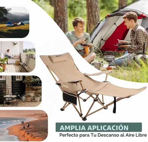 Vista 7 de VILLEY Silla de camping reclinable, silla plegable para exteriores