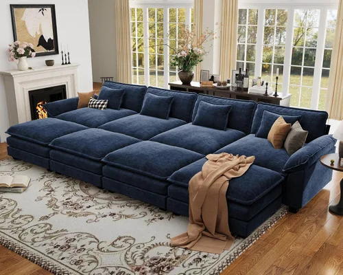 Vista 13 de Sofá modular de gran tamaño de 154 pulgadas, cómodo sofá en forma de U con 3 otomanas móviles, sofá moderno de felpilla de 7 plazas para sala