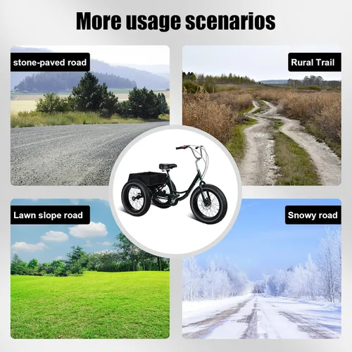 Vista 7 de Triciclo para adultos, bicicleta todoterreno de 3 ruedas con neumáticos gruesos de 20 pulgadas, 7 velocidades de alta resistencia y capacidad de 450