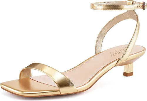 Vista 18 de Sandalias de tacón de gatito para mujer, con correa al tobillo, sandalias de tacón cuadrado con punta abierta, zapatos de fiesta de boda