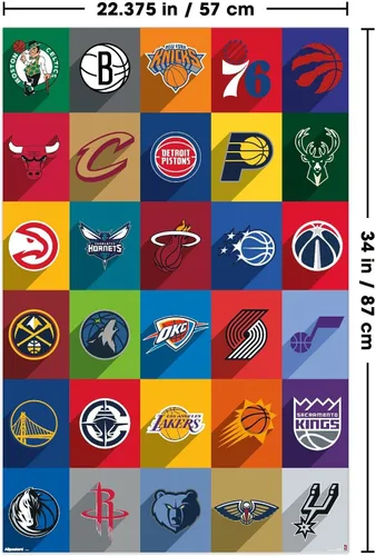 Vista 3 de NBA League - Póster de pared con logotipos 25, 34 pulgadas de largo x 22.4 pulgadas de ancho, versión sin marco