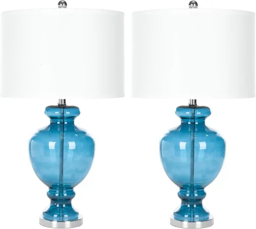 Vista 7 de SAFAVIEH Lighting Collection Morocco Mercury Glass - Juego de 2 lámparas de mesa de 28 pulgadas con puerto de carga USB (bombillas LED incluidas)