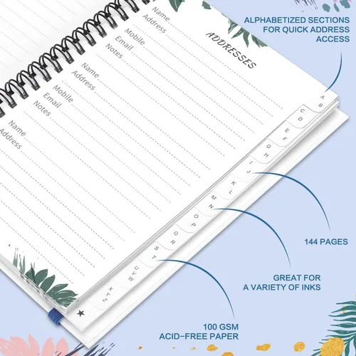 Vista 5 de JUBTIC Address and Password Book with Alphabetical Tabs Hardcover Spiral Bound Address Organizer for Contacts,Internet Website Logins,Telephone Book